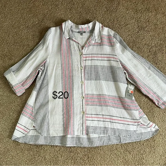 Habitat White and Pink Striped Button Down Shirt - Picture 1 of 4